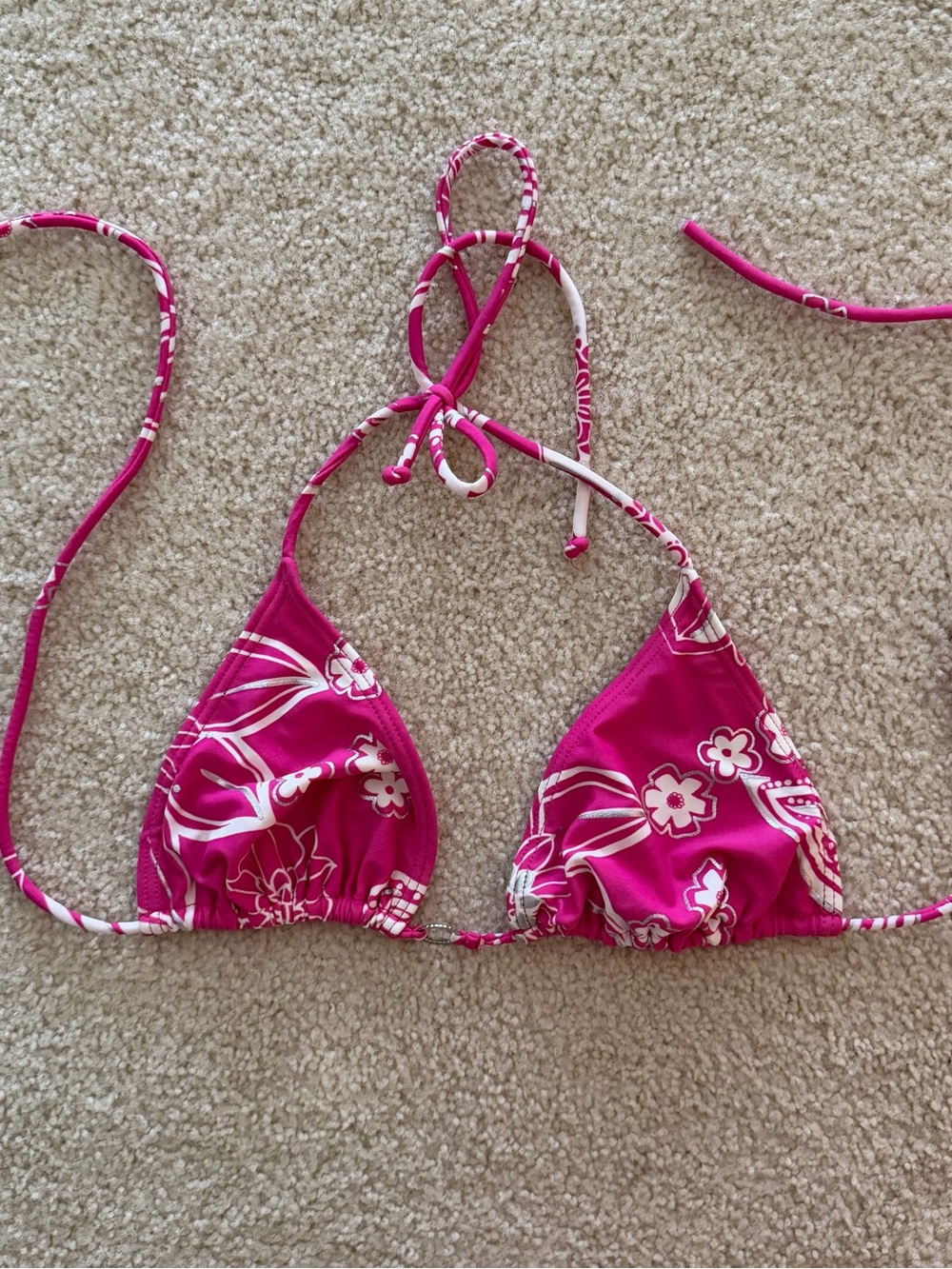 Pink Floral Y2K Triangle Bikini Top - Size M